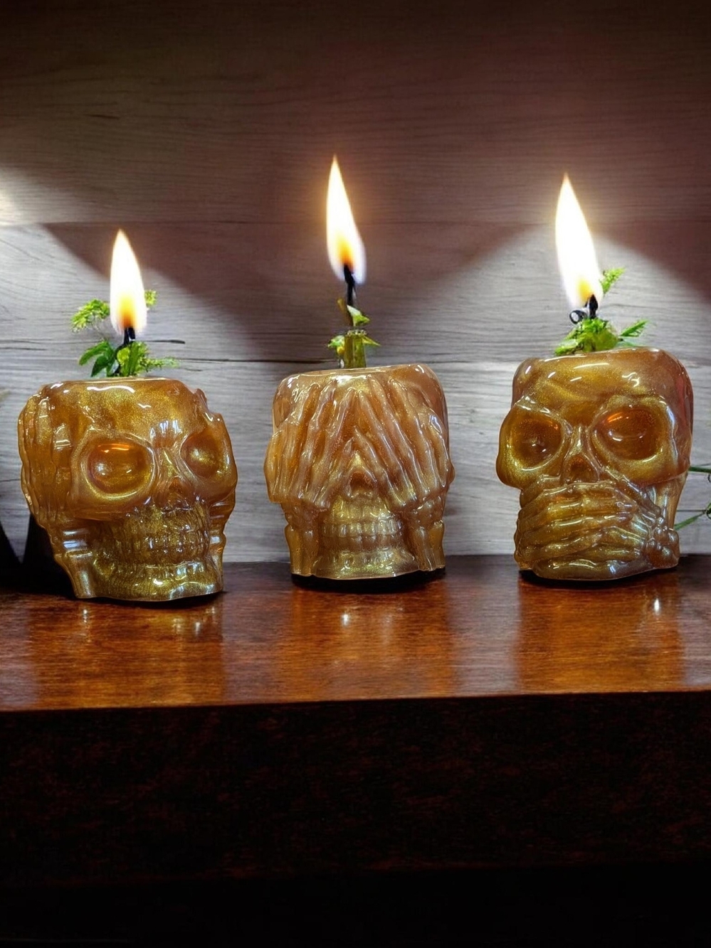 Home Accents Amber Skull Candle Or Small Plant Trio — Decorative Skull Accents